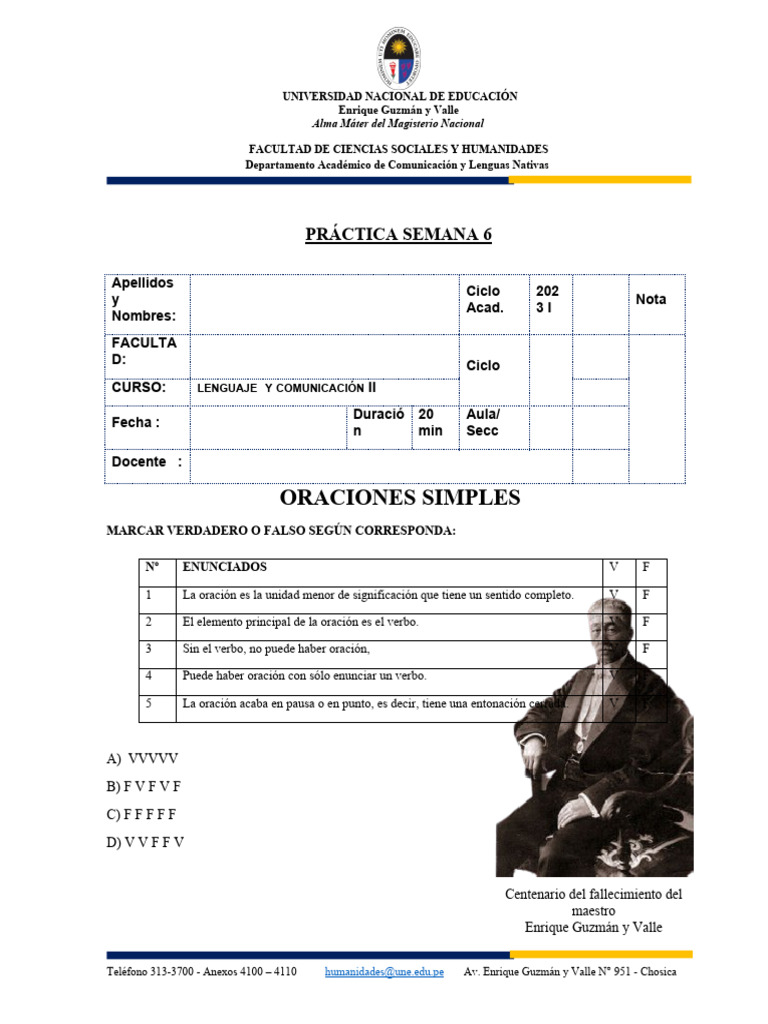 Practica Semana 6 Oraciones Simples Estudiantes Descargar Gratis Pdf