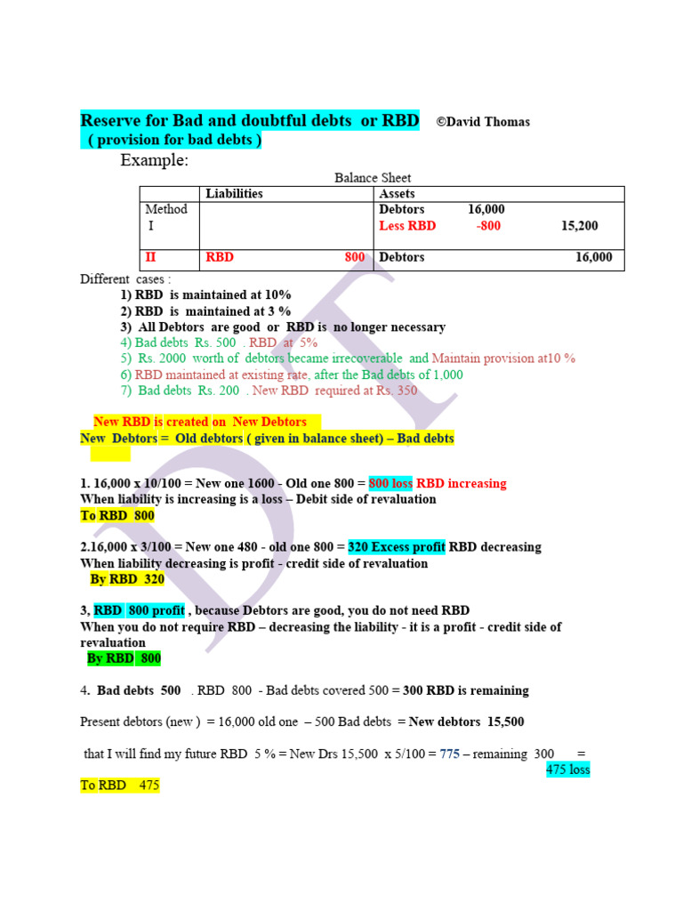 Reserve For Bad and Doubtful Debts or RBD | PDF | Bad Debt | Debt