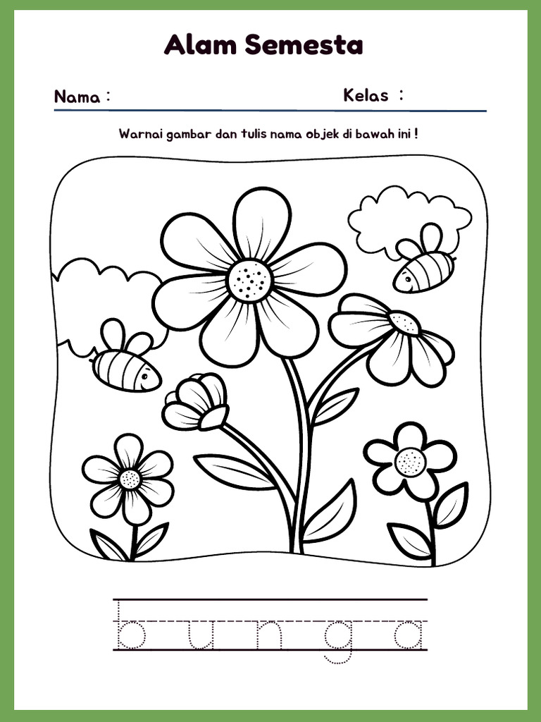 Lembar Kerja TK Tema Alam Semesta Mewarnai Hijau Sederhana | PDF