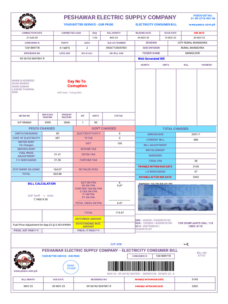 Pesco online bill pdf taxes fee