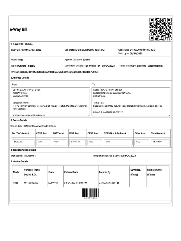 EWay Bill System PDF Taxation Narendra Modi