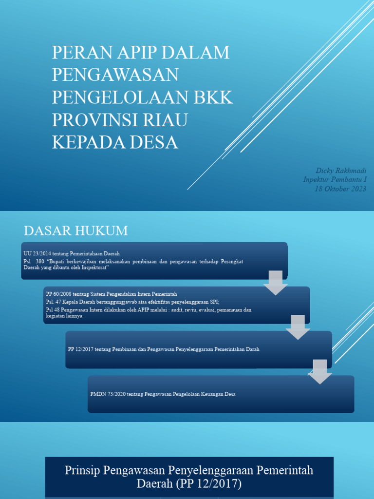 Peran Apip Dalam Pengawasan Pengelolaan BKK Provinsi Riau Kepada Desa ...