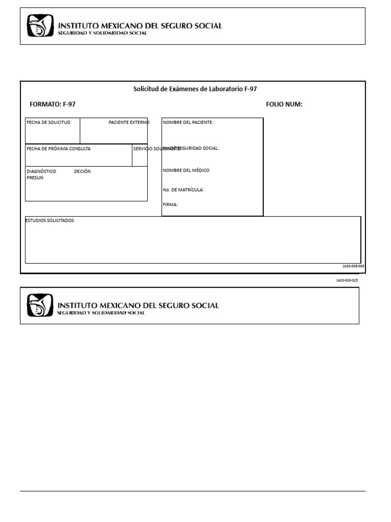 Formato solicitud de examenes de laboratorio f 97 pdf