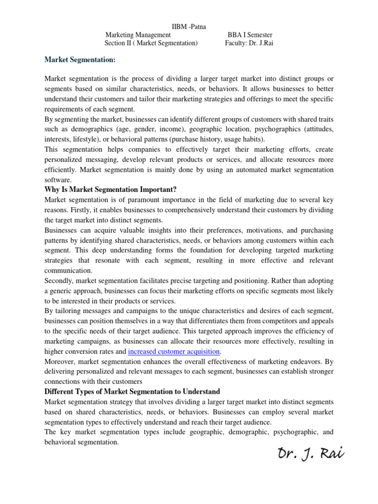 Market Segmentation Notes Pdf Market Segmentation Target Audience