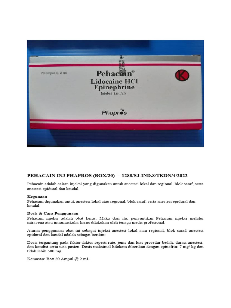 Informasi Pehacain Injeksi Anestesi | PDF