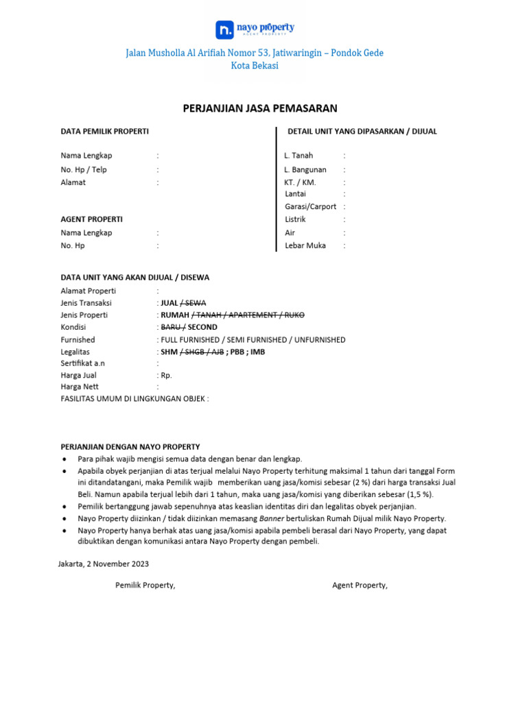 Surat Perjanjian Pemasaran Properti Melalui Digital Marketing: Panduan Lengkap dan Contoh Perjanjian