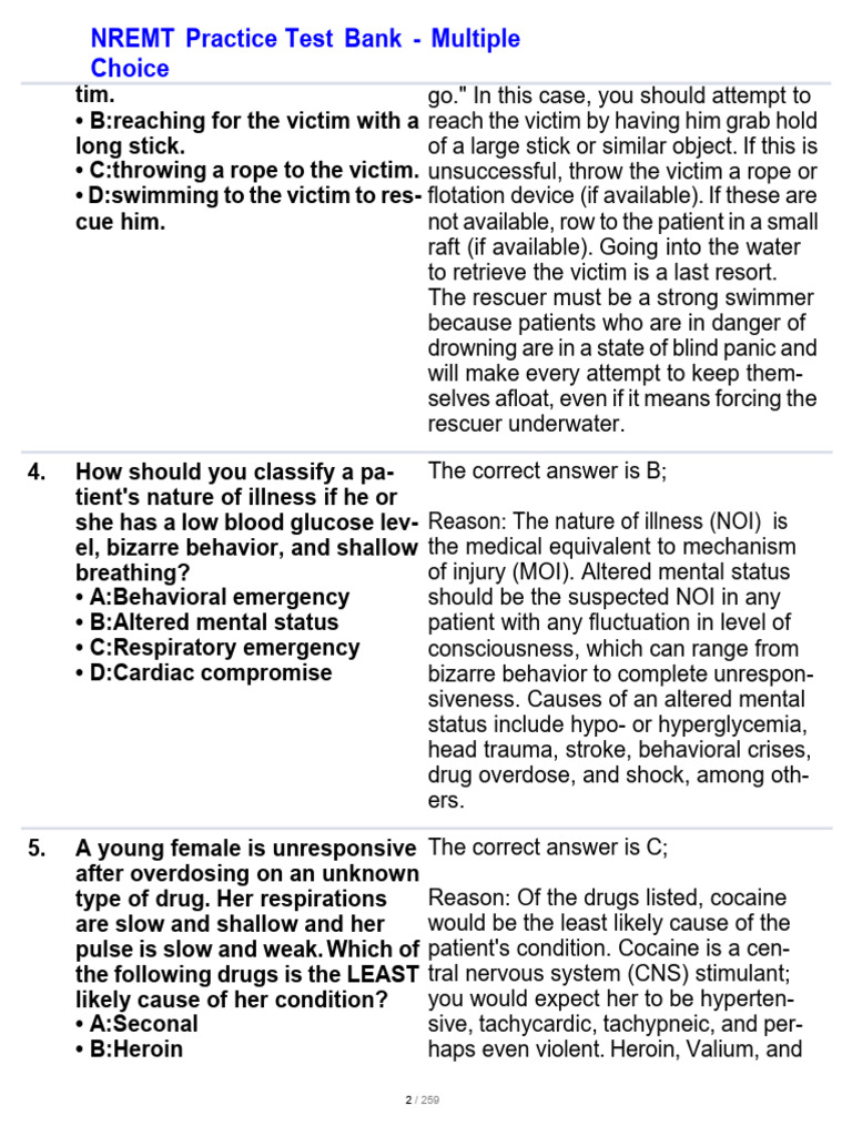 NREMT Practice Test Bank - 4q Multiple Choice-2 | PDF | Causes Of Death ...
