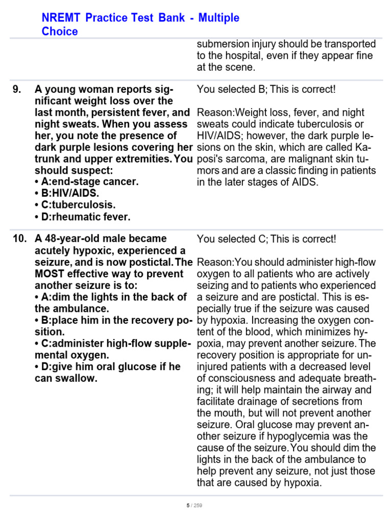 NREMT Practice Test Bank - 4q Multiple Choice-5 | Download Free PDF ...