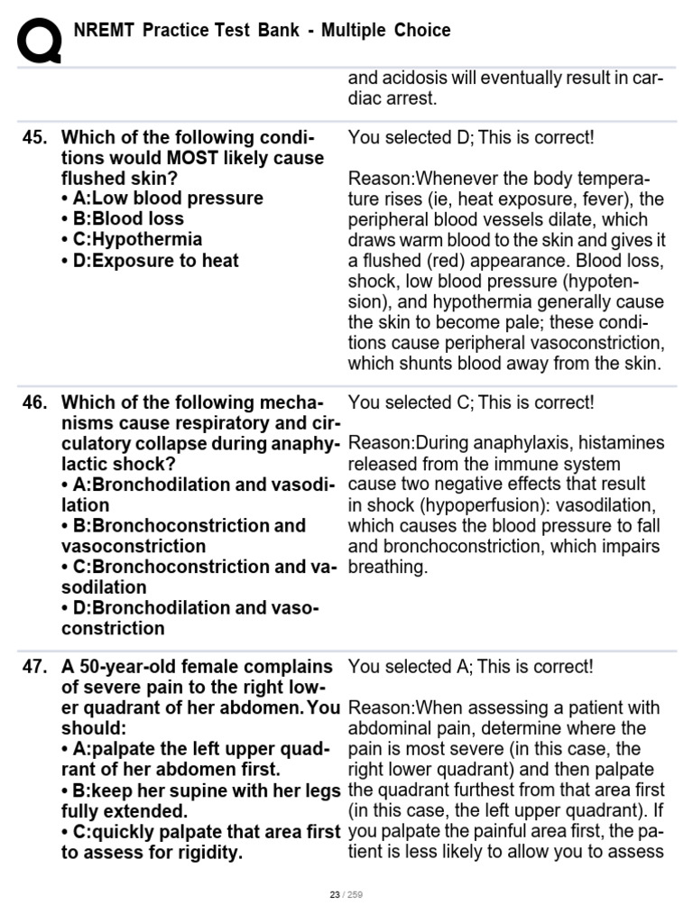 NREMT Practice Test Bank - 4q Multiple Choice-23 | PDF