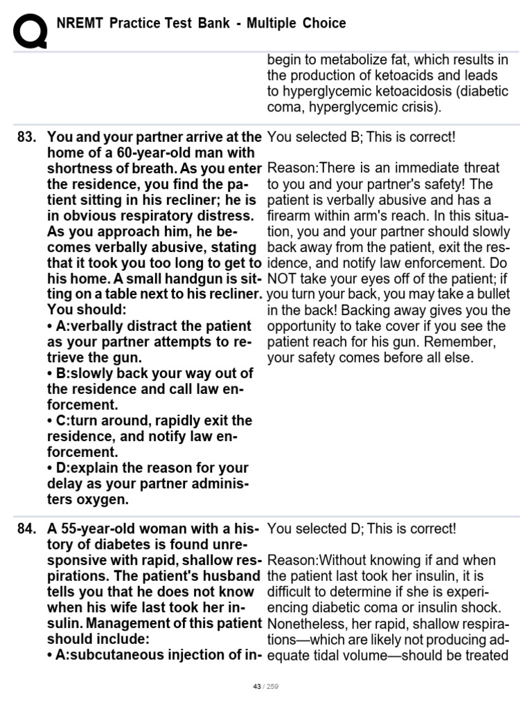 NREMT Practice Test Bank - 4q Multiple Choice-43 | PDF