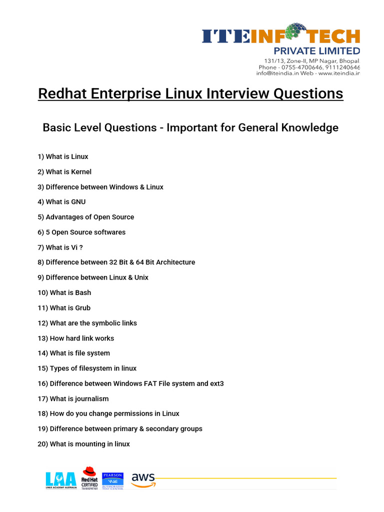 Redhat Interview Questions PDF Data Management Network Architecture