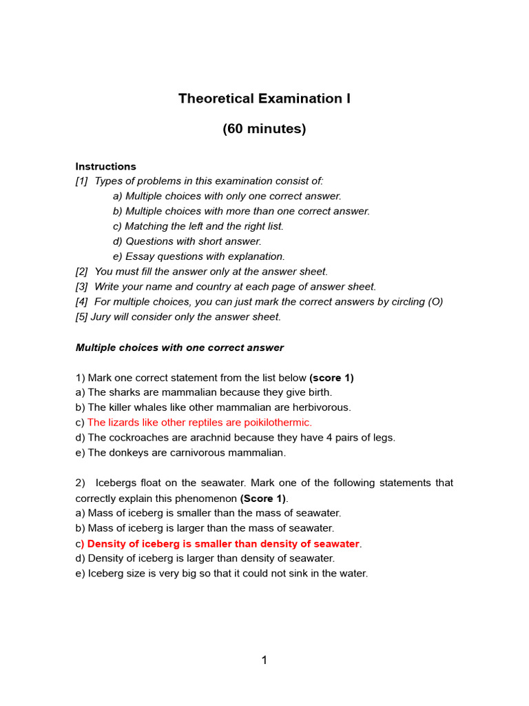 2008 IMSO Science Theory-I With Answer | PDF