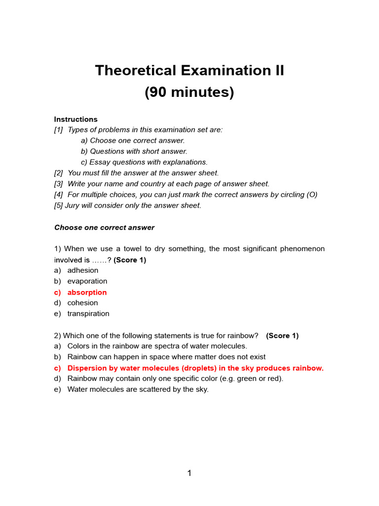 Theoretical Examination II Instructions and Questions | PDF