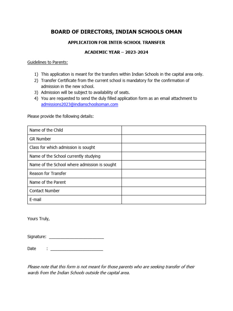 Inter-School Transfer Application 2023-24 | PDF | Career & Growth ...