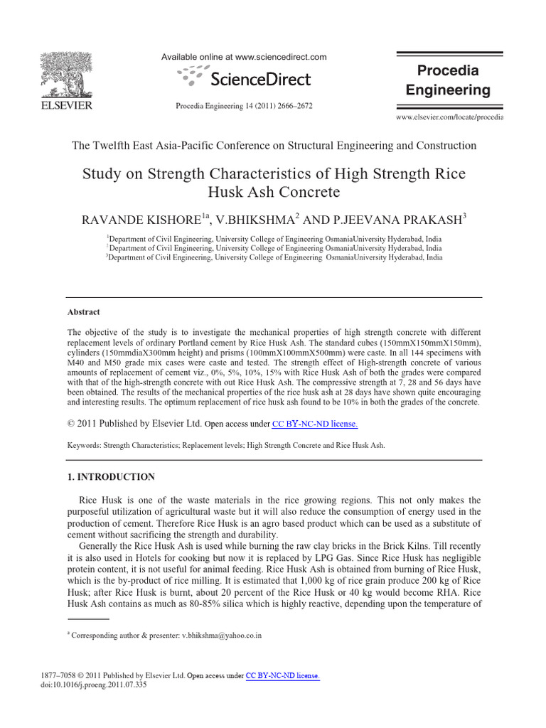 Strength of Rice Husk Ash Concrete | PDF | Concrete | Cement