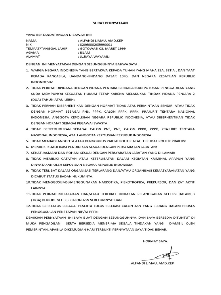 SURAT PERNYATAAN P3K 2023 | PDF