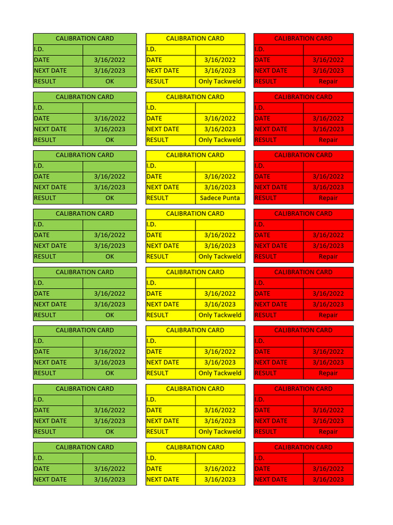 Calibration Card PDF