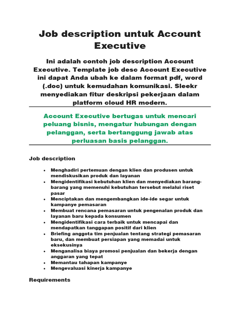 Job Description Untuk Account Executive PDF