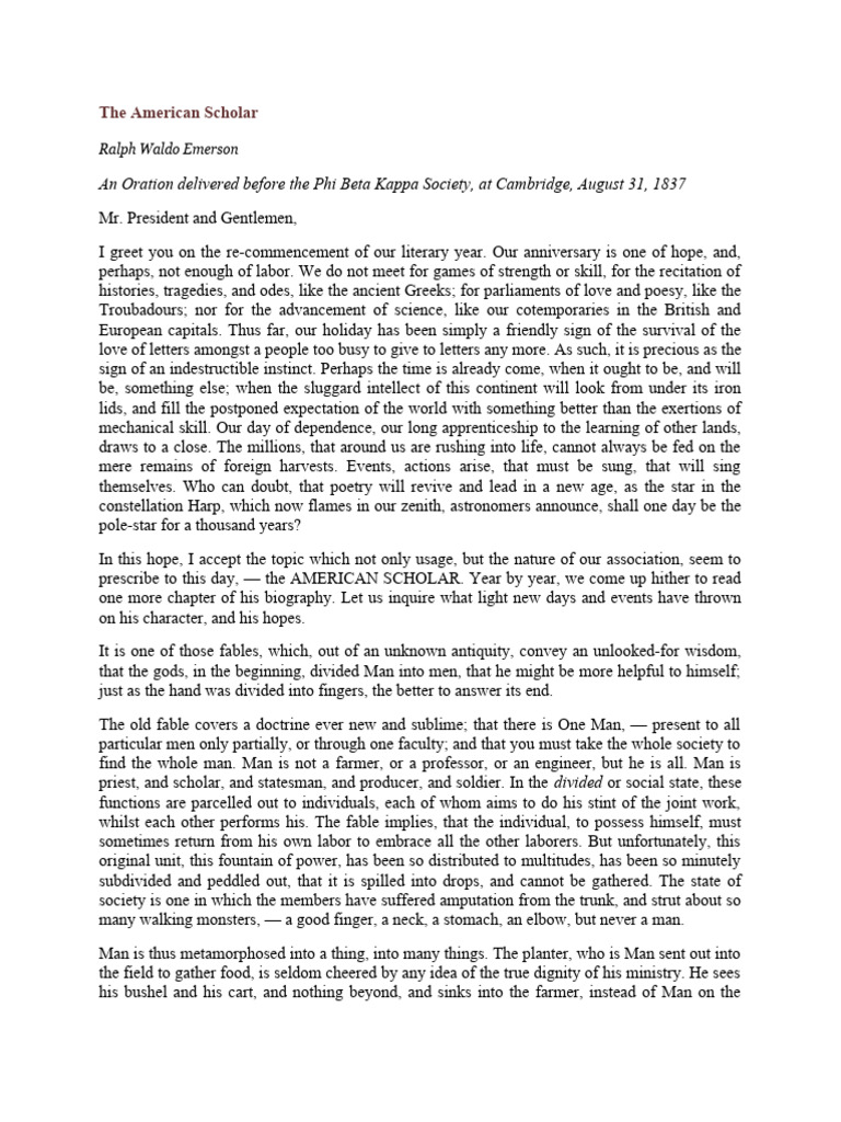 The American Scholar Pdf Thought Soul