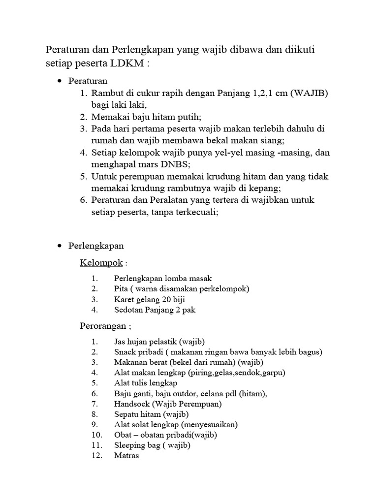 Peraturan dan Perlengkapan LDKM Wajib | PDF