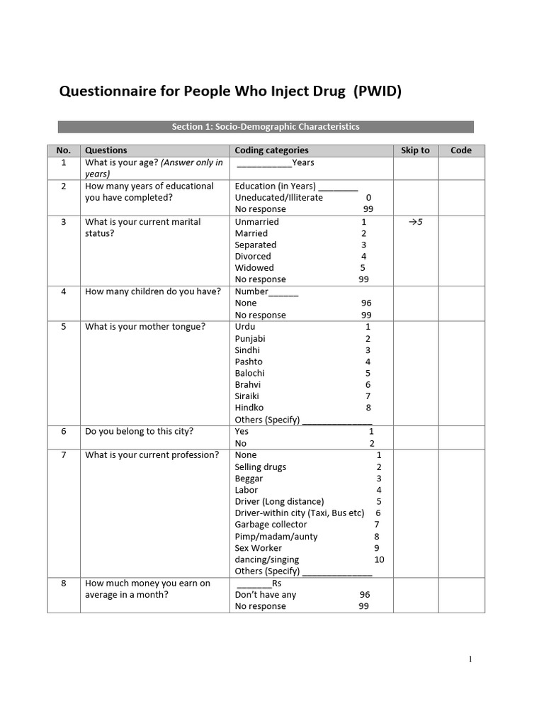 AEB Questionnaire PWID Modified PDF Injection (Medicine) Hiv/Aids