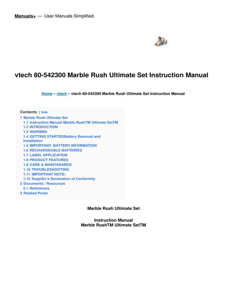 Vtech VTech Marble Rush Ultimate Set Manual en | PDF | Rechargeable