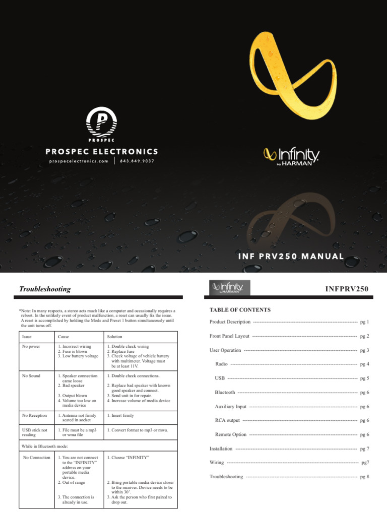 Infinity PRV250 Bluetooth Pairing Guide | PDF | Bluetooth | Electricity