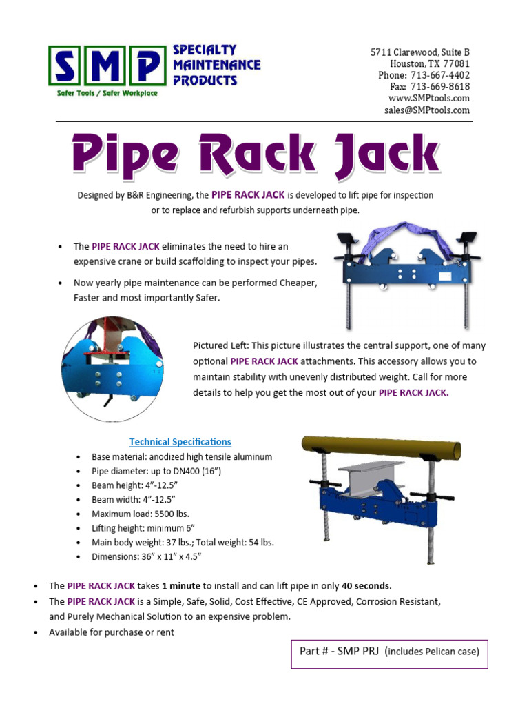 Pipe Rack Jack Spec Sheet PDF