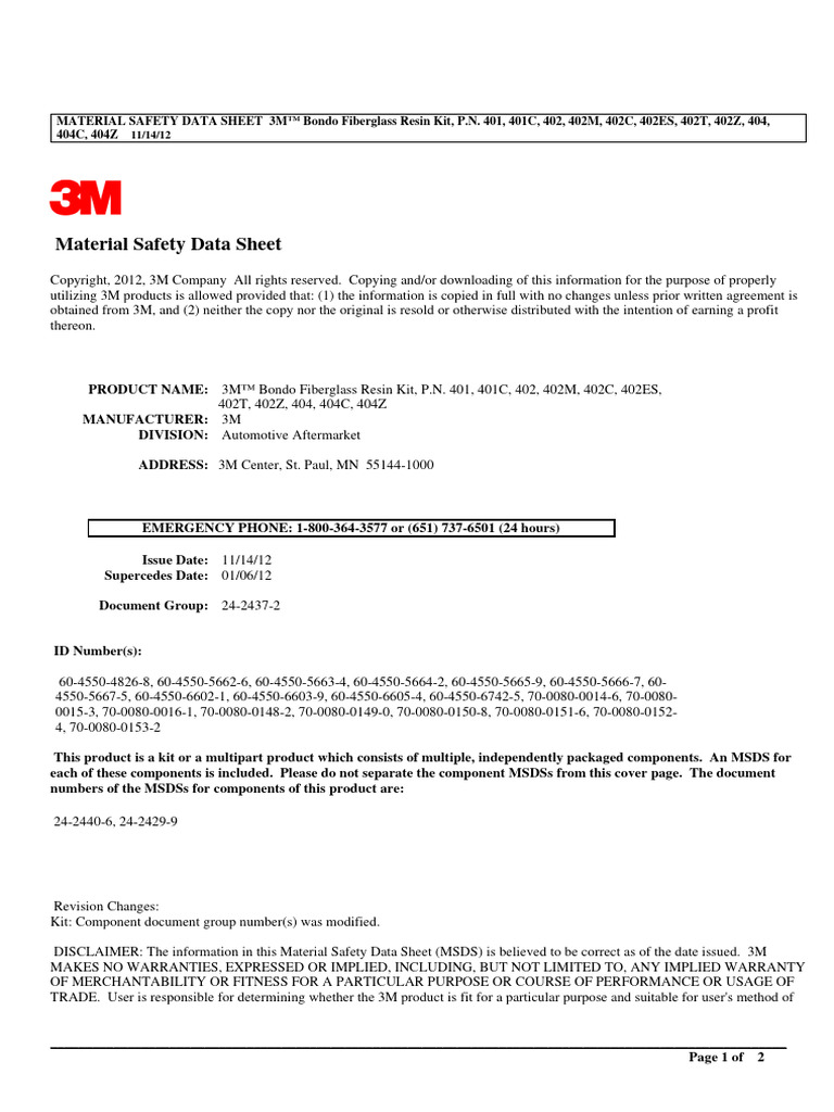 Bondo Fiberglass Resin Kit PDF