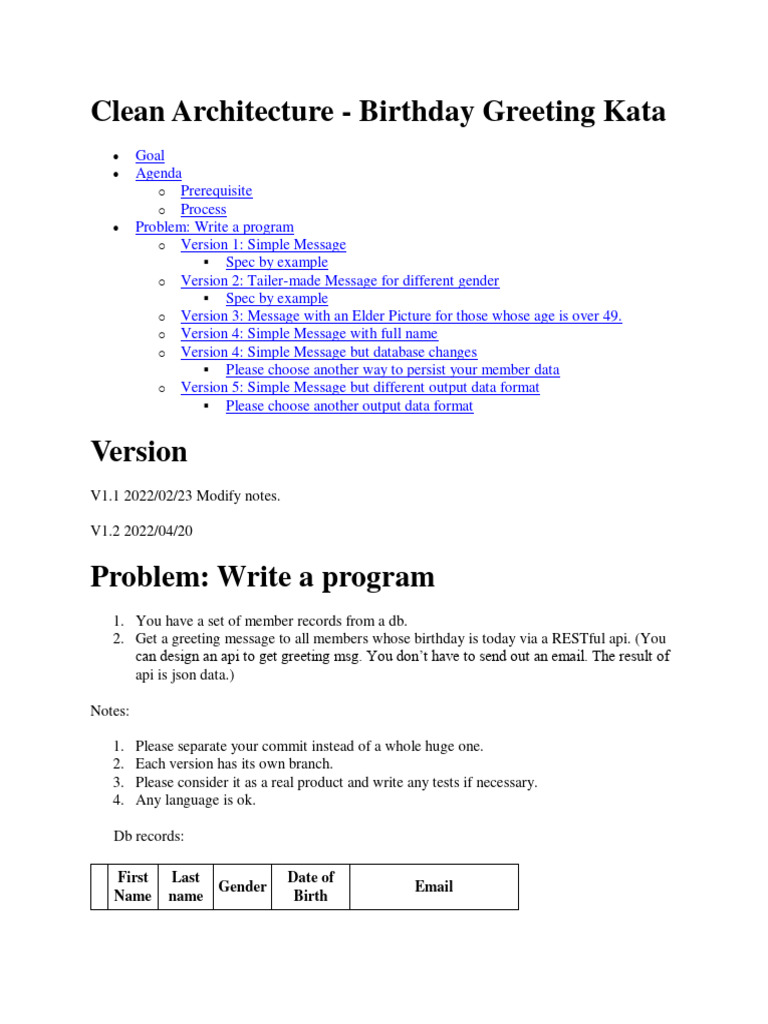 Clean+Architecture+-+Birthday+Greeting+Kata v12 | PDF