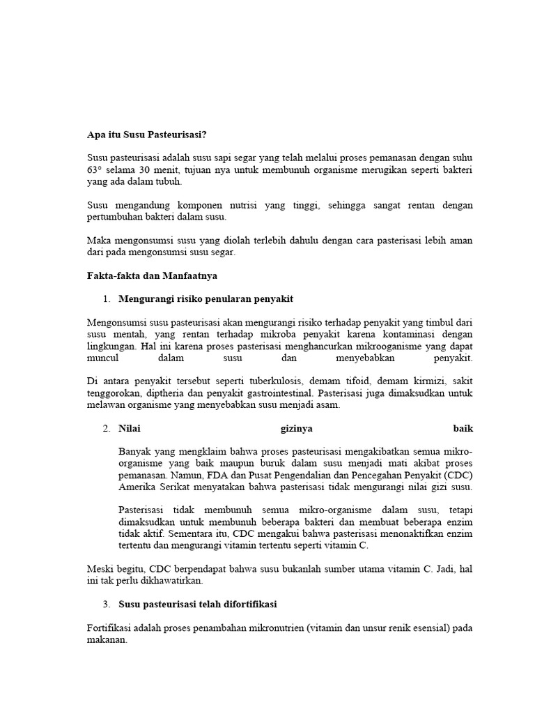 Apa Itu Susu Pasteurisasi | PDF
