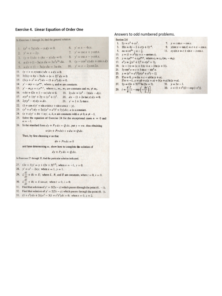 Exercise 4 Linear Equation of Order One Copy PDF