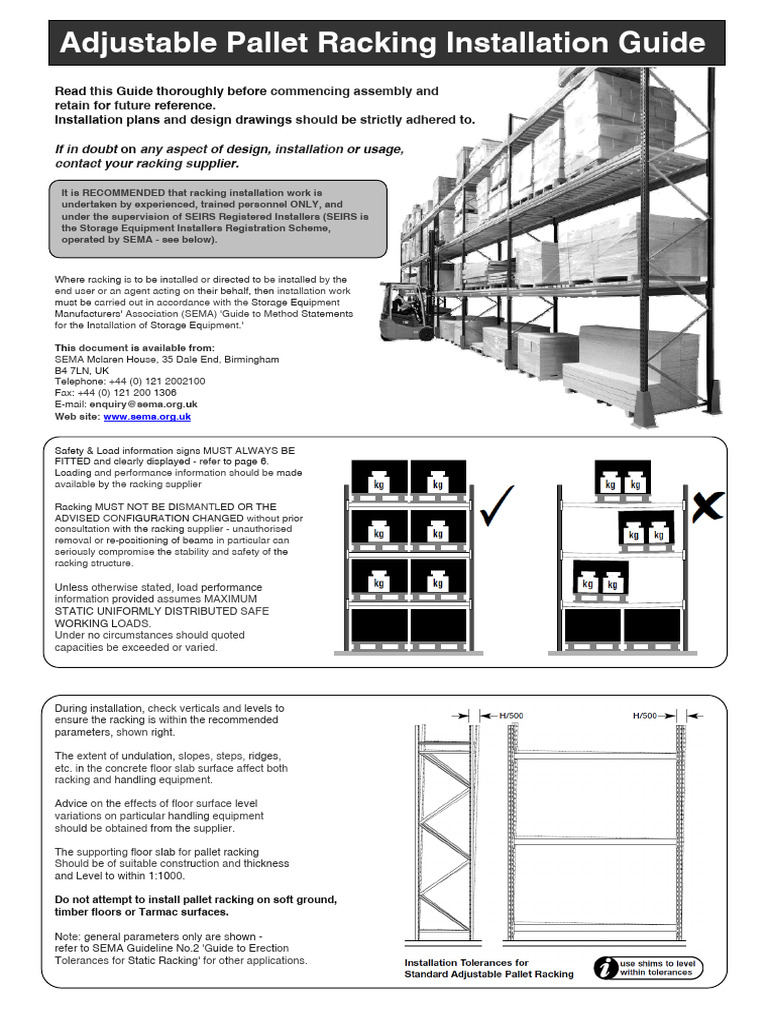 Pallet Racking Installation Guidelines | PDF | Pallet | Safety