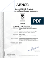 Certificado AENOR de Producto: Materiales de Arcilla Cocida para Construcción