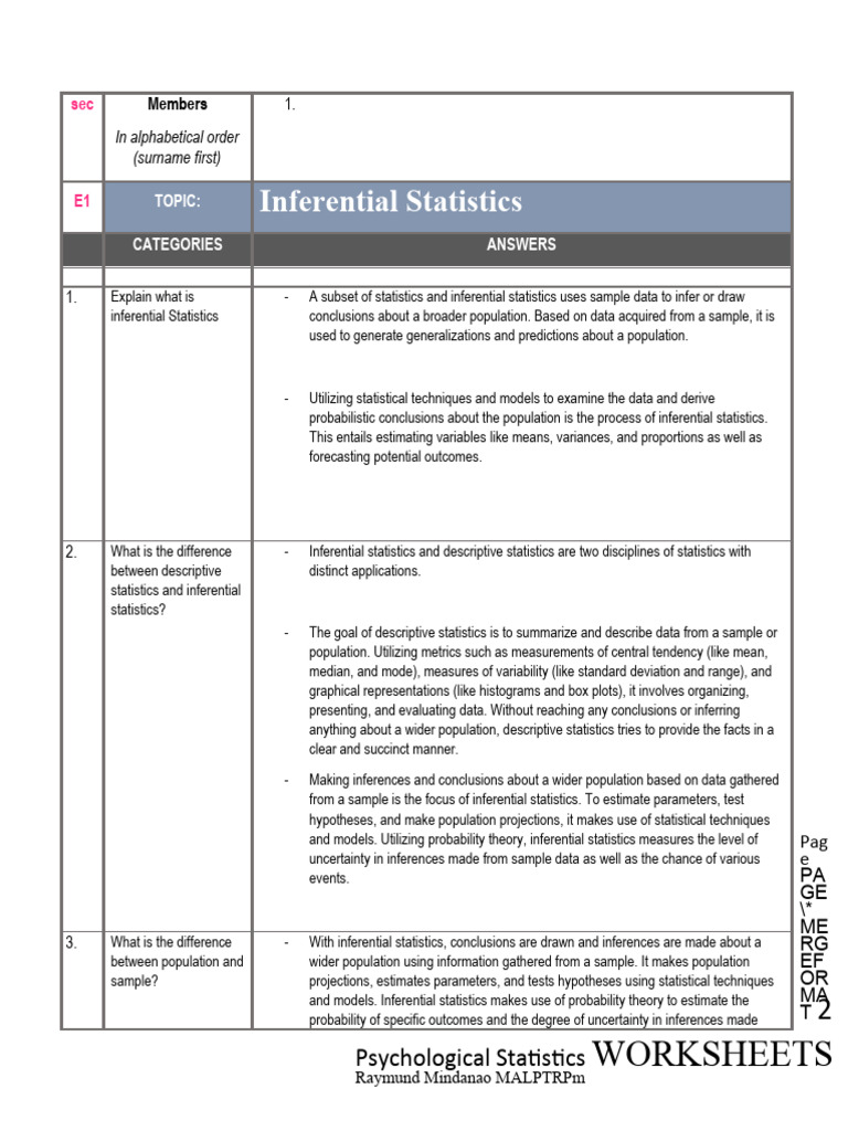 Inferential Statistics | PDF