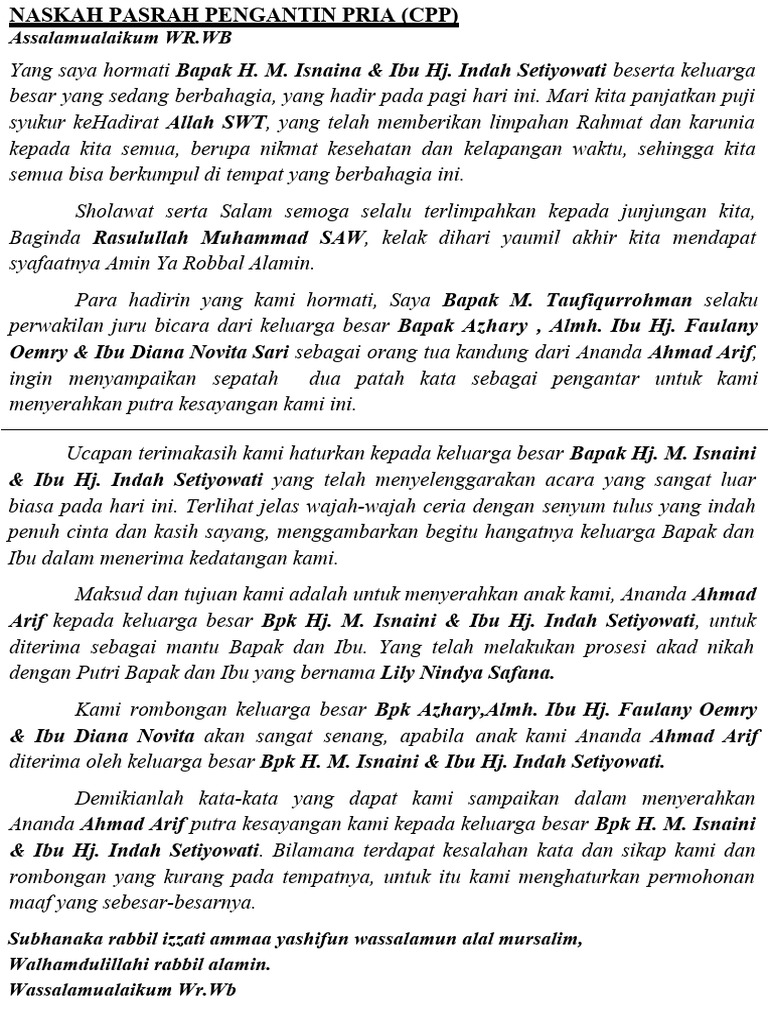 Teks Pasrah Pengantin Pria Singkat | PDF