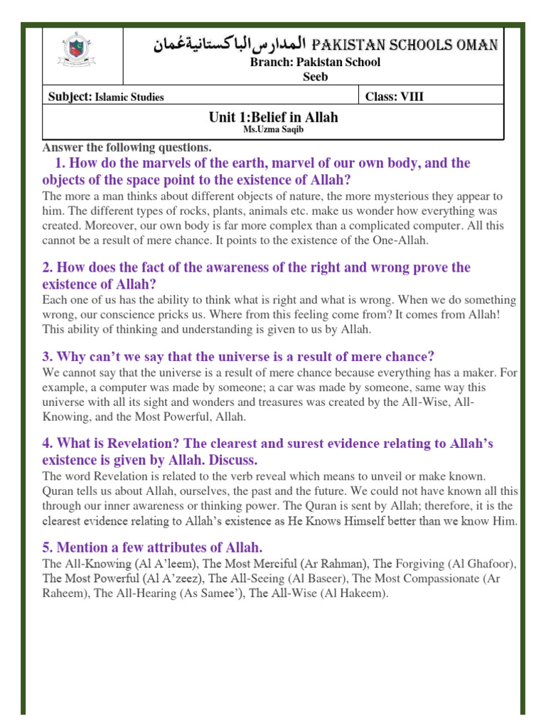 Class 8 Islamic Studies Guide | PDF | Prophets And Messengers In Islam ...