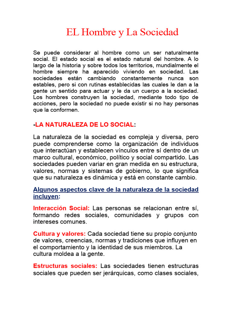 El Hombre en la Sociedad: Interacciones y Cambio | PDF | Sociedad ...
