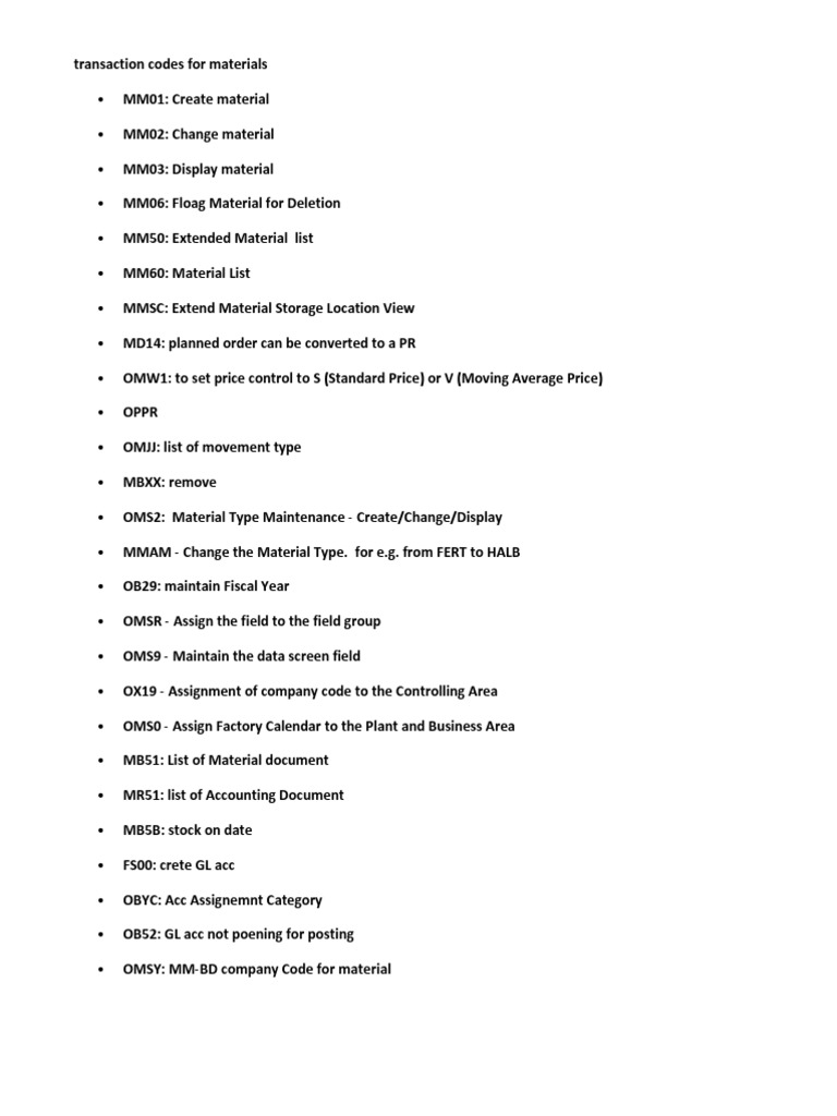 SAP MM T.Codes | PDF | Business | Business (General)