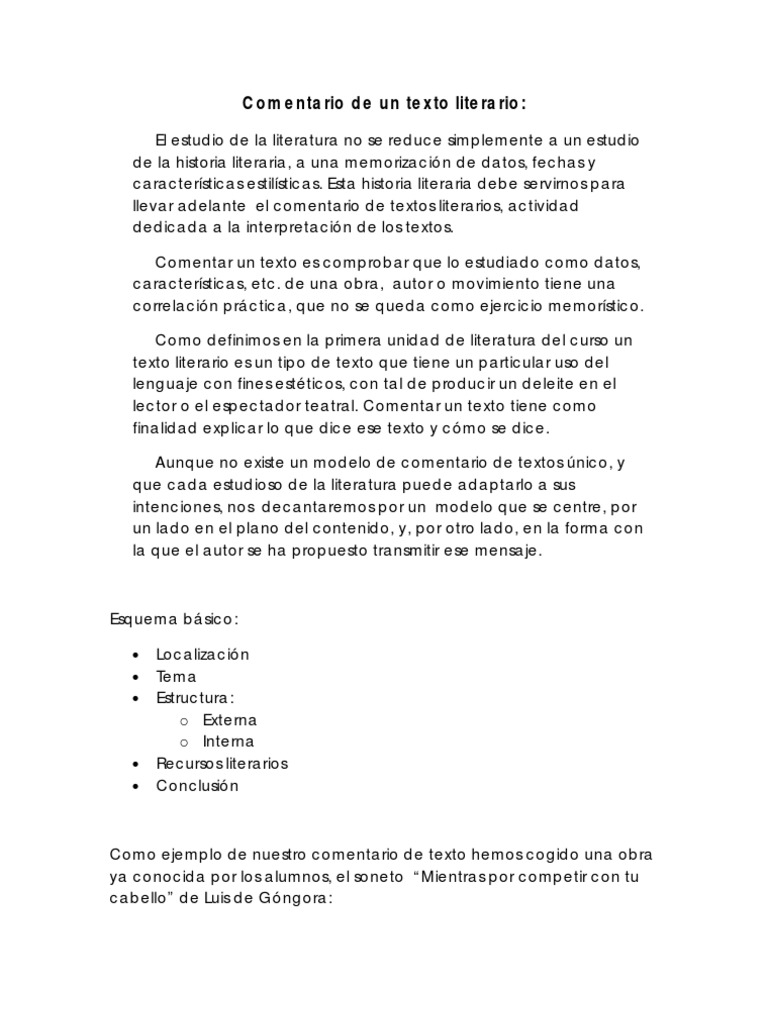 Comentario de un texto literario Poesía