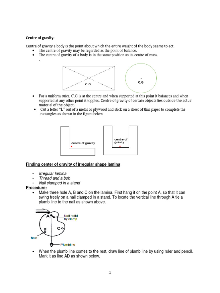 Determine center of gravity with plumb line on an irregular shape