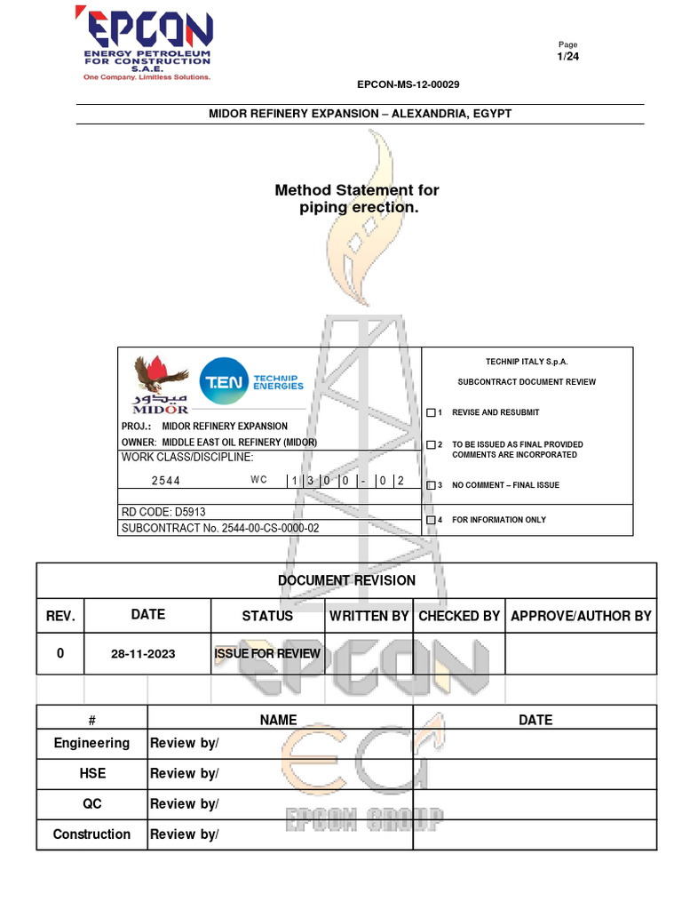 MIDOR Refinery Piping Erection Method | PDF | Pipe (Fluid Conveyance ...