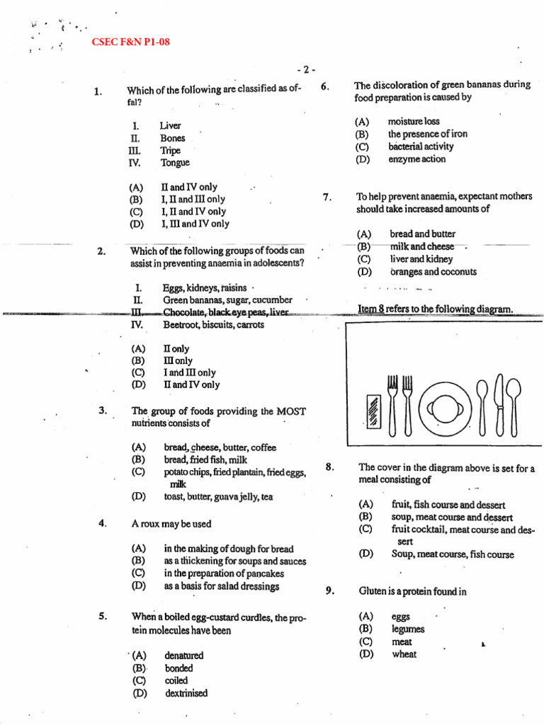 Nutrition And Food Preparation Quiz Pdf