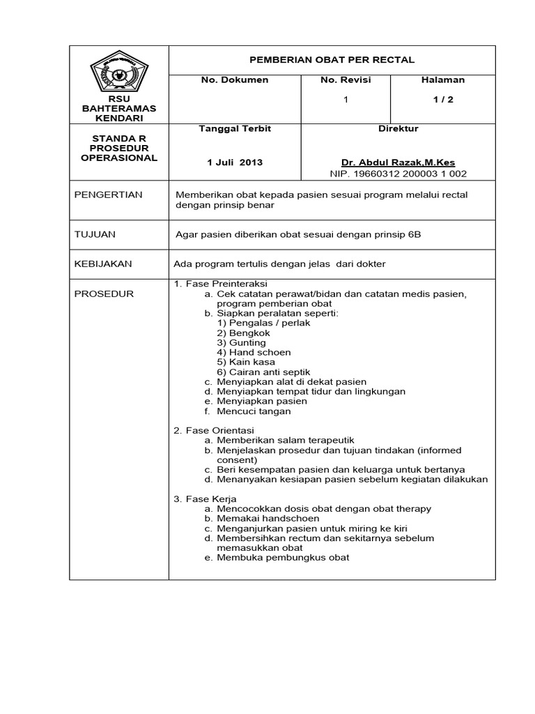Prosedur Pemberian Obat Per Rectal | PDF