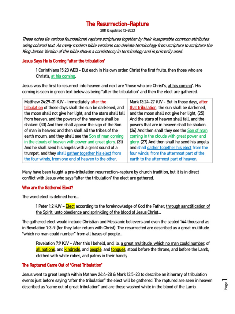 Rapture After Tribulation Notes | PDF | Rapture | Last Judgment
