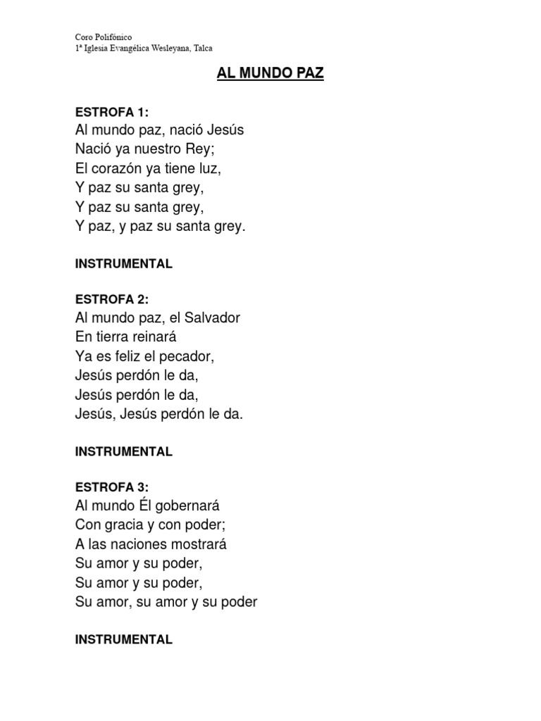 Al Mundo Paz (Letra) | PDF