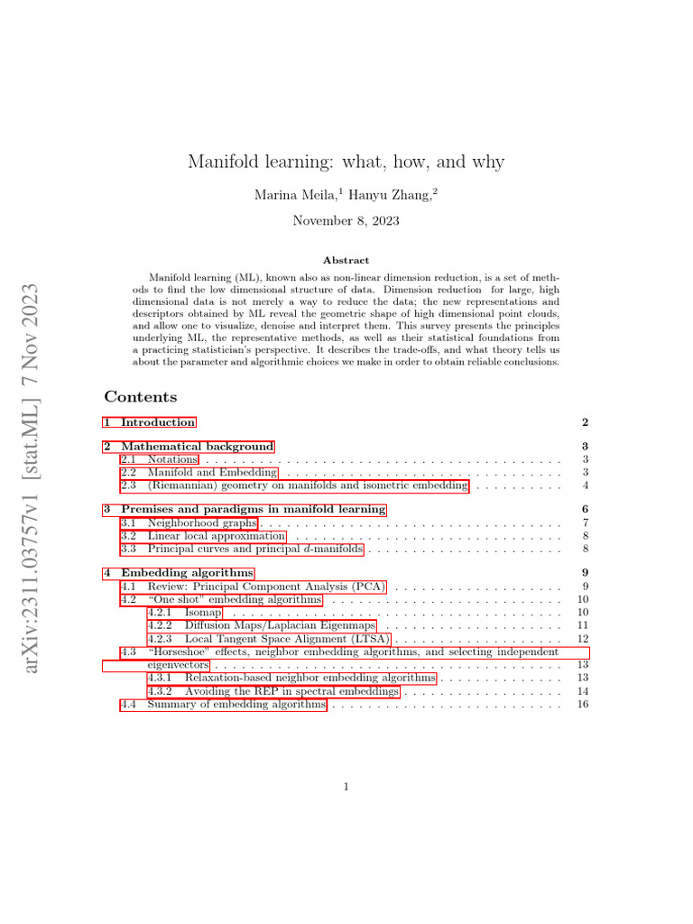 Manifold Learning: Principles and Methods | PDF | Differentiable ...