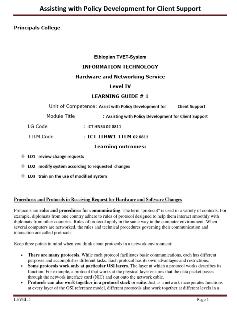 Policy Development for IT Client Support | PDF | Osi Model | Computer ...