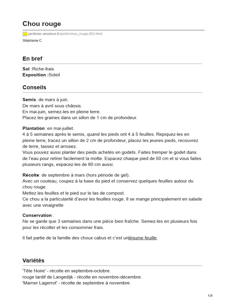 Culture et plantation du chou rouge PDF — free download