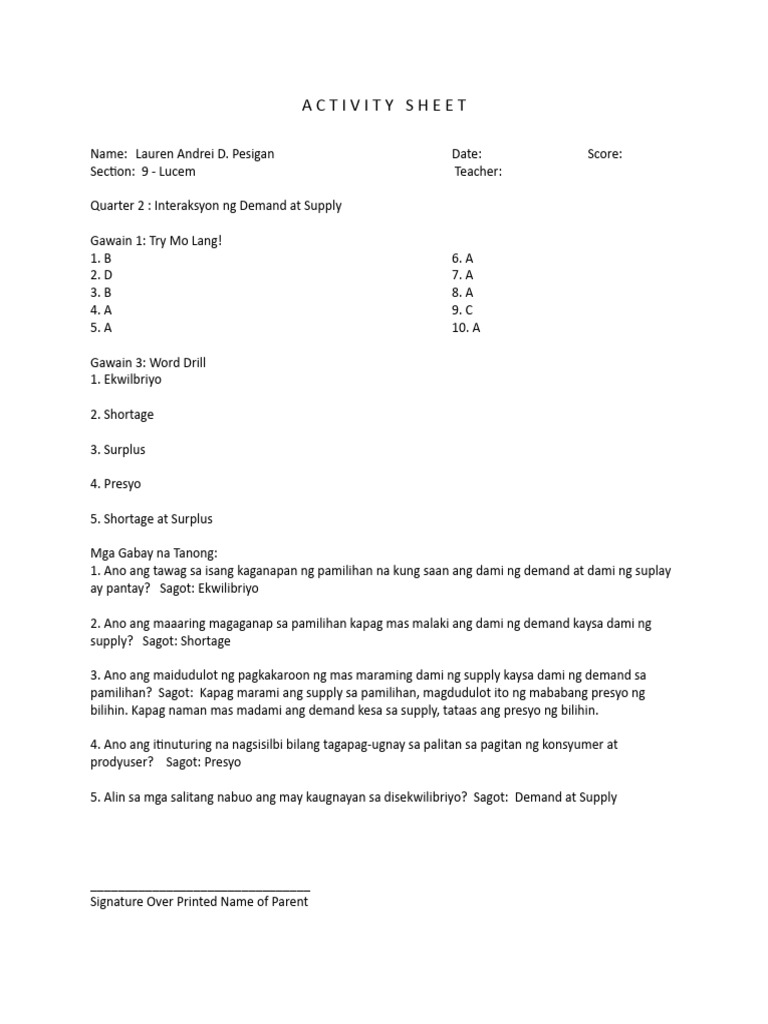 Activity Sheet | PDF